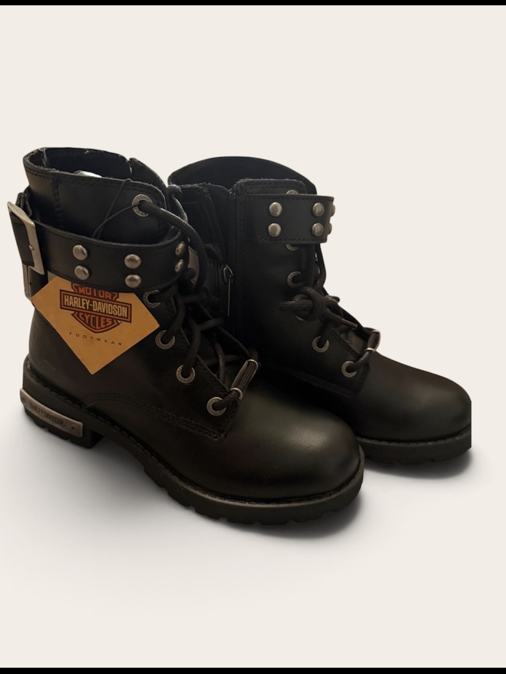 Harley-Davidson Black women’s Lace-Up Ankle Boots with Stud Strap
